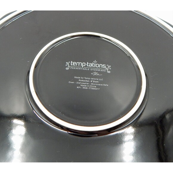 Temp-Tations by Tara Black Polka Dot Pie Dish Baker Pan 9 Inch Temptations - Picture 5 of 9